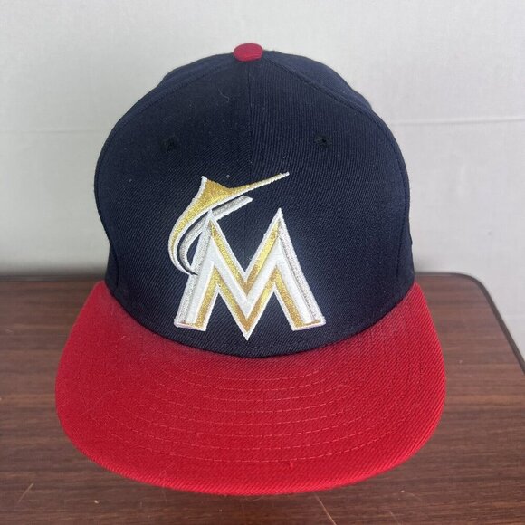 Miami Marlins MLB New‎ Era 59Fifty Men's Hat Black Fitted 7 1/4 100% Wool Black - Picture 3 of 13